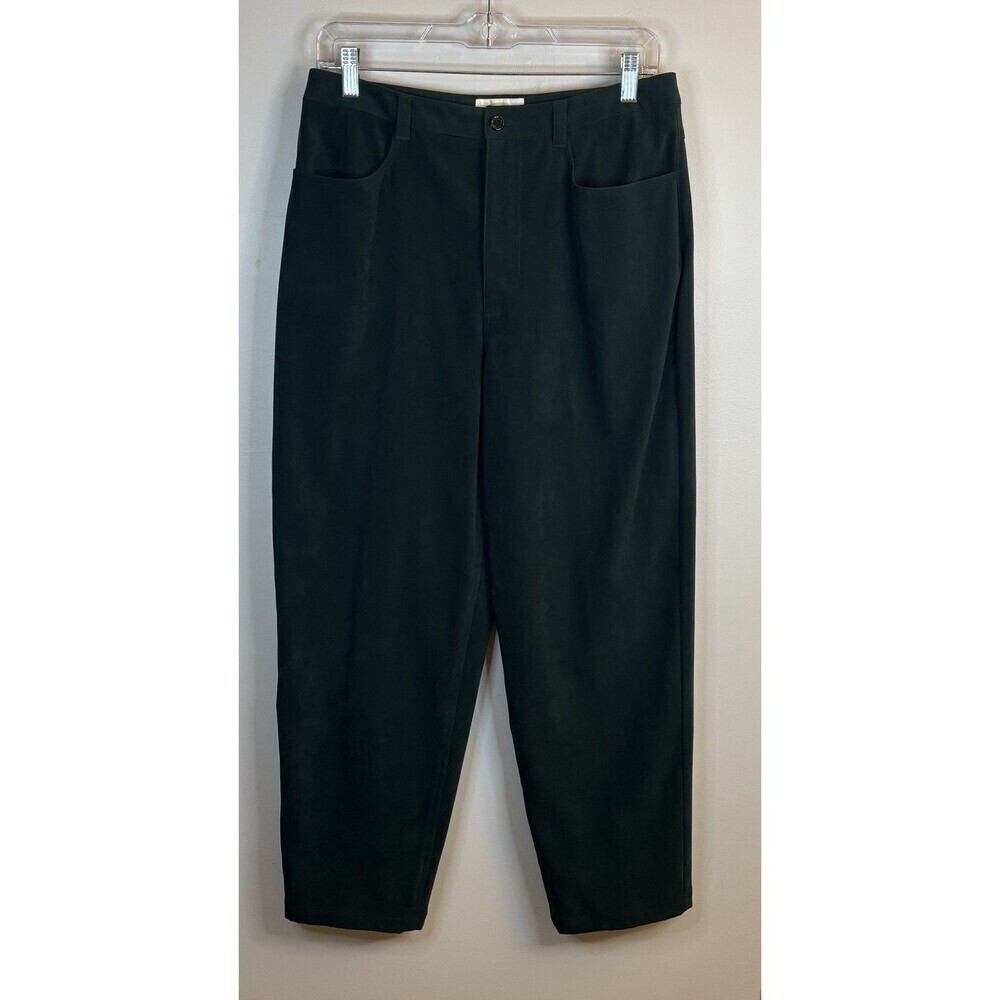 TALBOTS Petites Green Suede Straight Leg Pants 10P Stretch 5-Pocket Holiday 90s